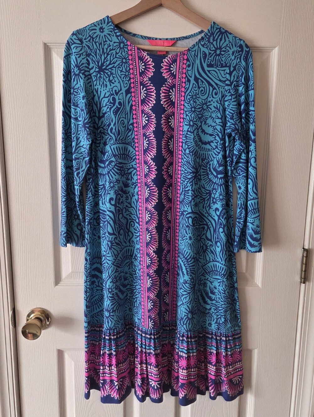 Lilly Pulitzer Bermuda Blue Ocean Motion Ophelia Knit Swing Dress Size Small